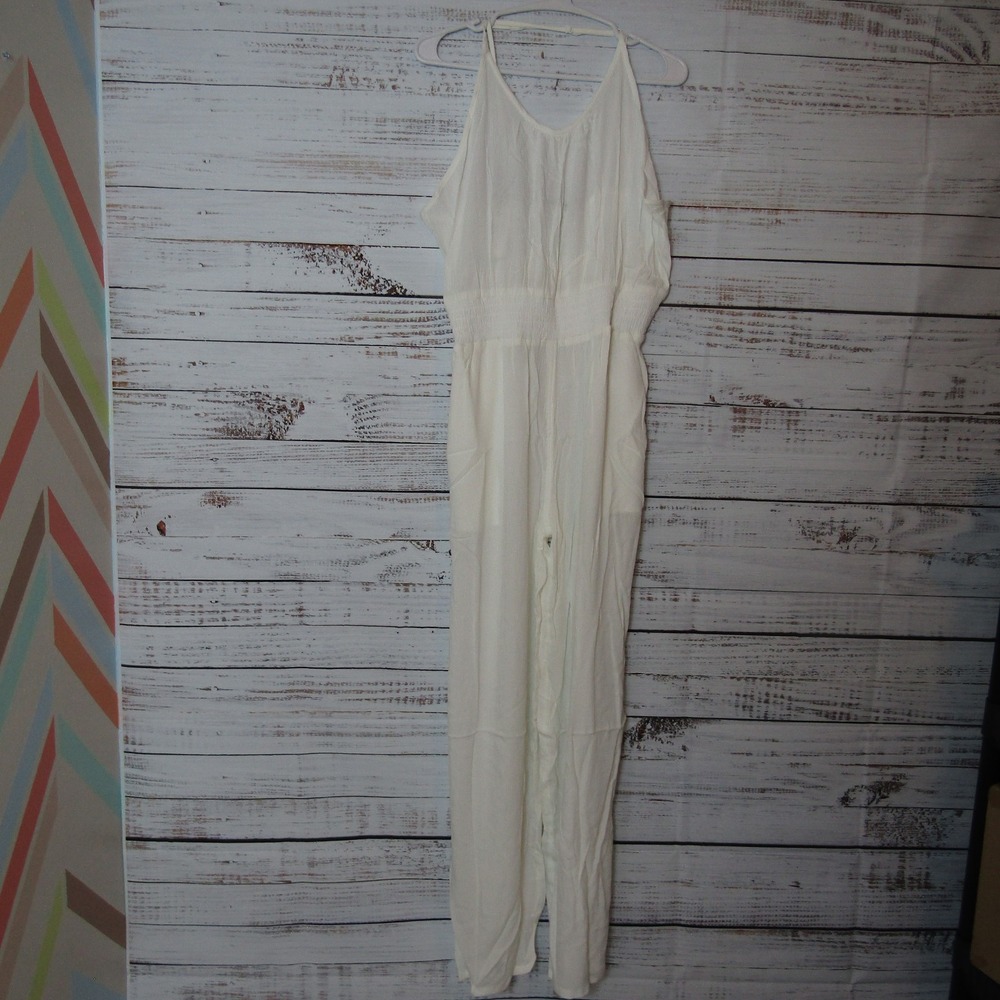 prAna Jumpsuit Womens Large White Fernie‎ Wide Leg TENCEL Modal Sleeveless NWT